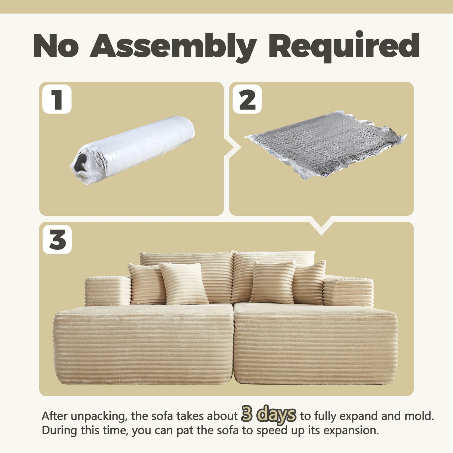 80"Modular Couch with Chaise&Ottoman, Sleeper Sofa, No Assembly Required