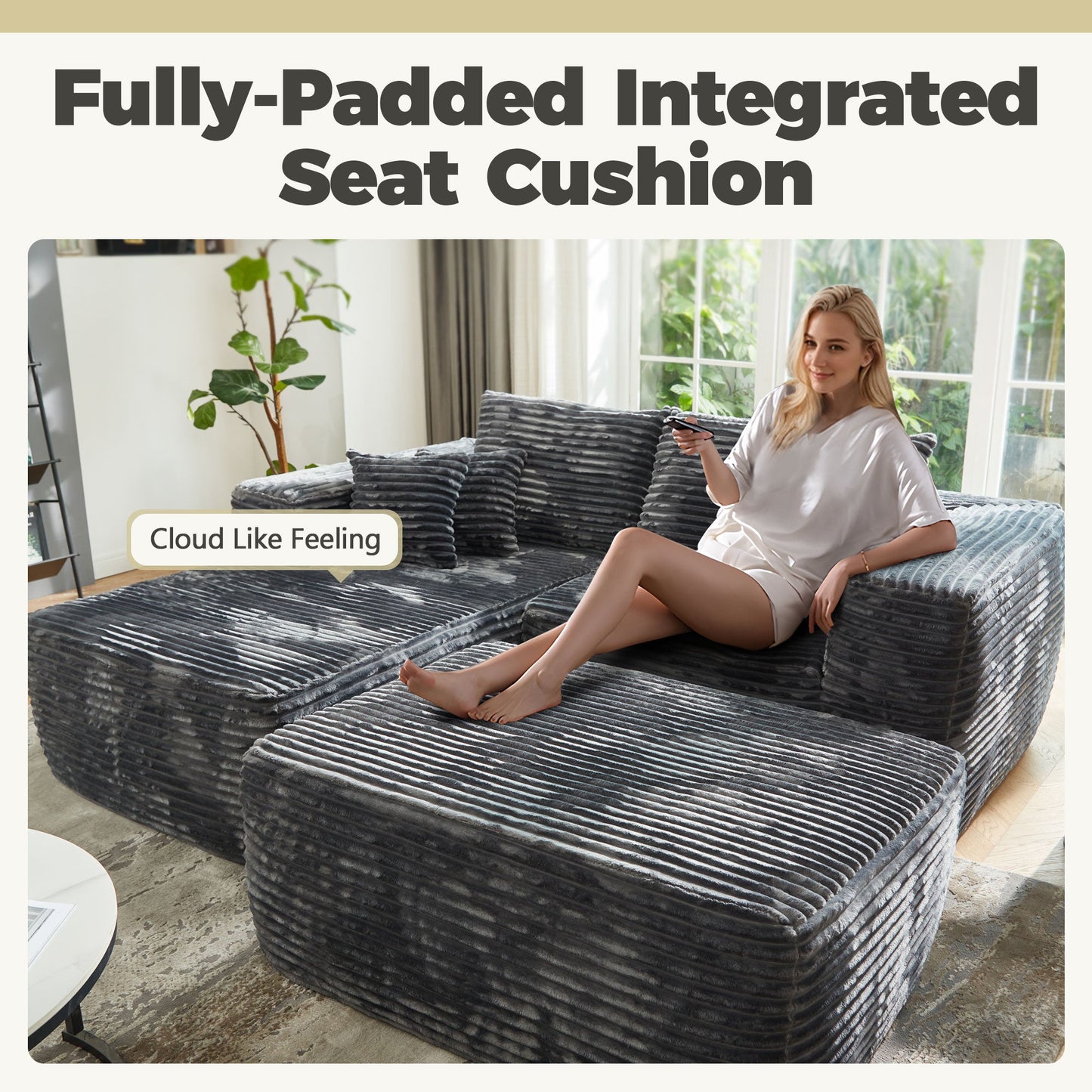 80"Modular Couch with Chaise&Ottoman, Sleeper Sofa, No Assembly Required