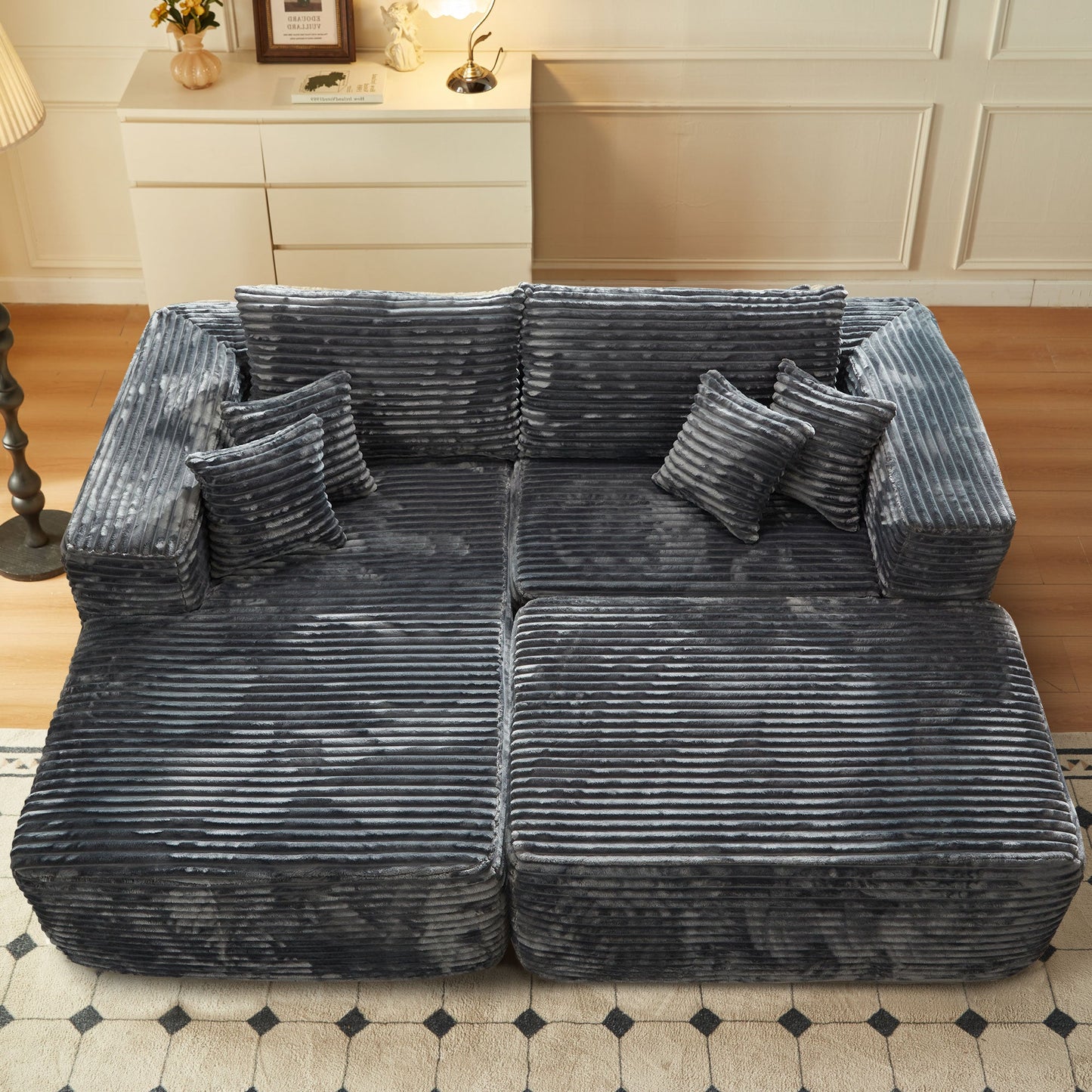 80"Modular Couch with Chaise&Ottoman, Sleeper Sofa, No Assembly Required