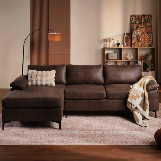 OVIOS 100.40" Reversible Chaise Sofa Suede Fabric