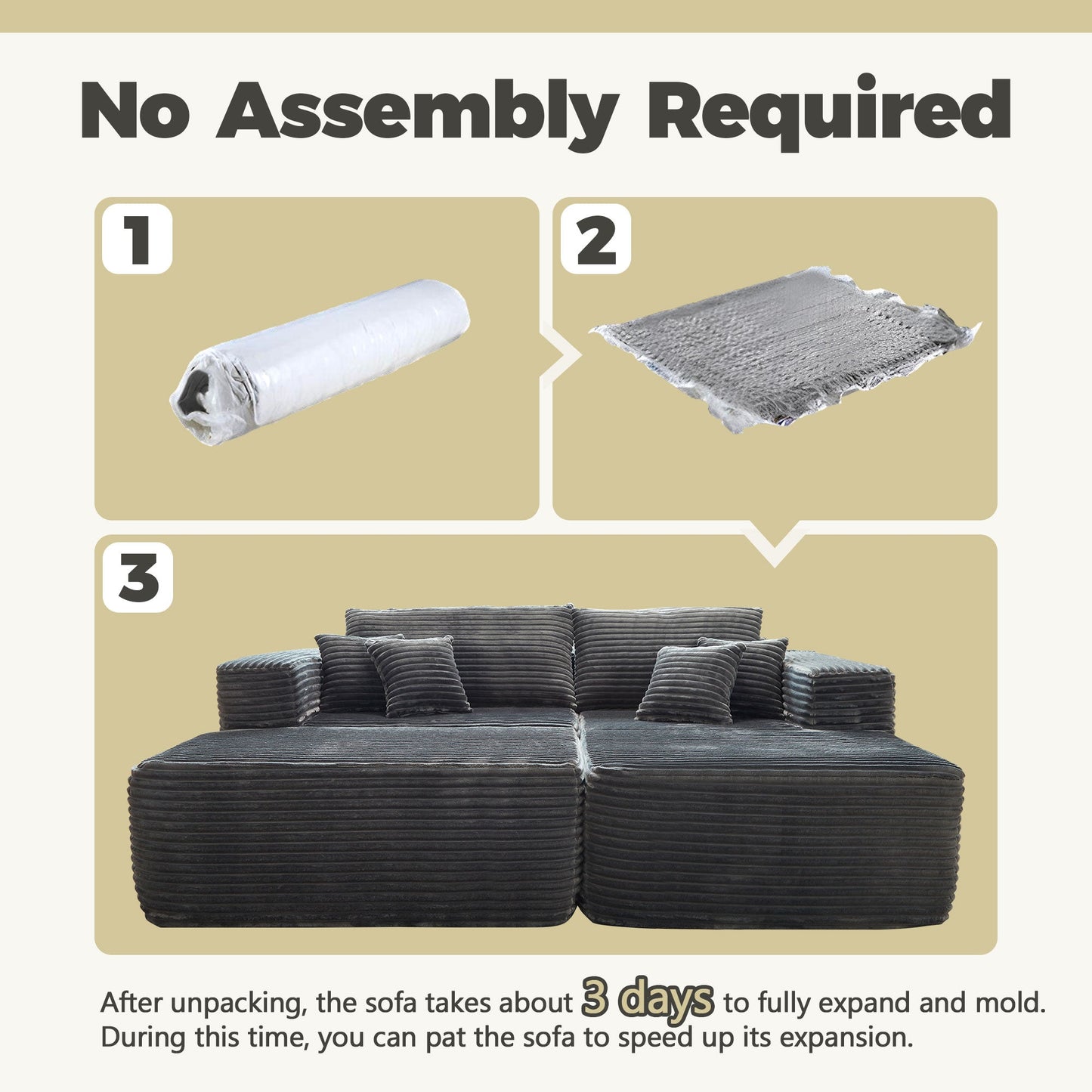 80"Modular Couch with Chaise&Ottoman, Sleeper Sofa, No Assembly Required