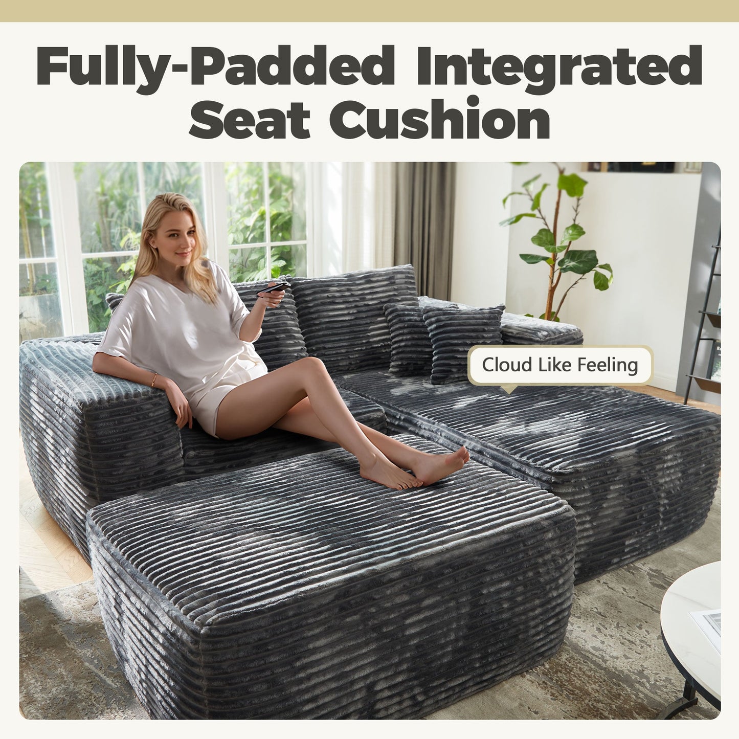 80"Modular Couch with Chaise&Ottoman, Sleeper Sofa, No Assembly Required