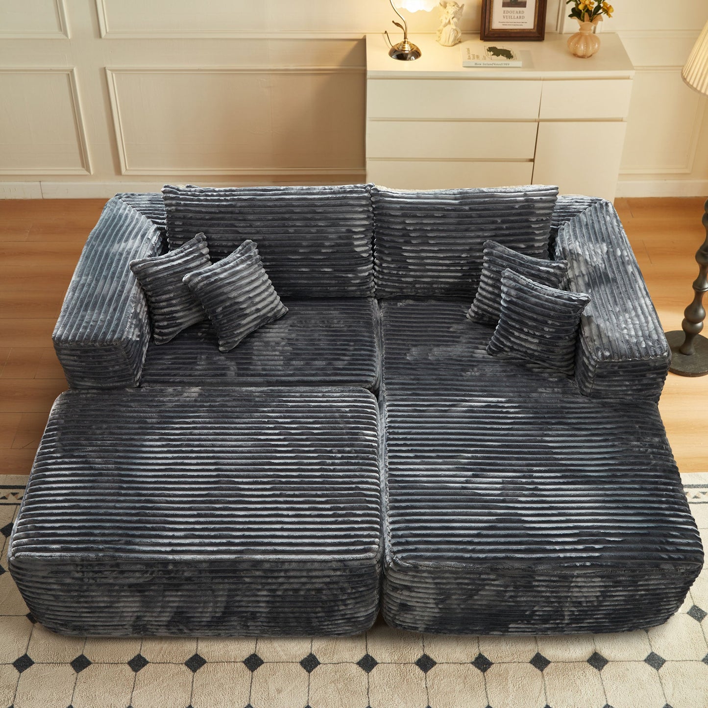 80"Modular Couch with Chaise&Ottoman, Sleeper Sofa, No Assembly Required